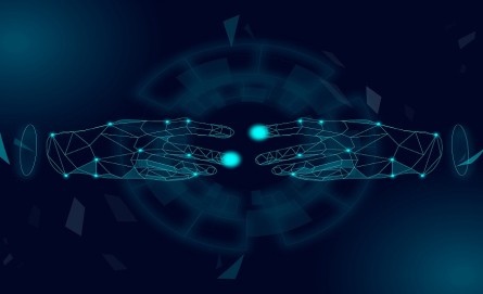 Touch of the future AI hands vector